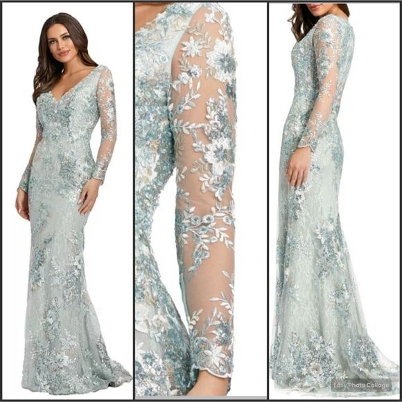 Mac Duggal 67539 Womens Embellished V Neck Long Sleeve Gown - Picture 1 of 14